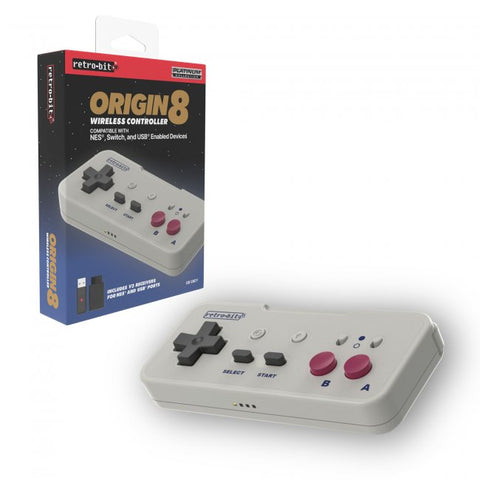 Retro-Bit Origin8 2.4 GHz Wireless Controller for Nintendo NES/Switch/RetroPie/PC/Mac/Raspberry Pi/USB®-enabled devices - GB Gray