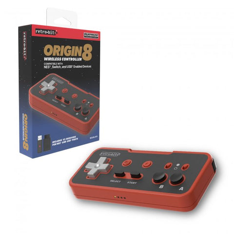 Retro-Bit Origin8 2.4 GHz Wireless Controller for Nintendo NES/Switch/RetroPie/PC/Mac/Raspberry Pi/USB®-enabled devices - Red