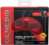 Retro-Bit Sega Genesis 2.4 GHz Wireless Controller 8-Button Arcade Pad for Sega Genesis Original/Mini, Switch, PC, Mac – Red