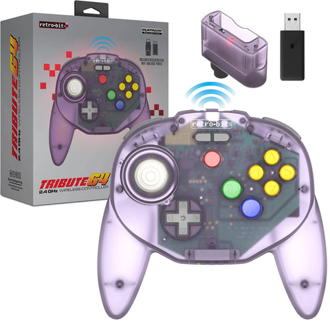 Retro-Bit Tribute 64 2.4 GHz Wireless Controller for Nintendo 64 (N64), Switch, PC, MacOS, RetroPie, Raspberry Pi and Other USB Devices - Atomic Purple