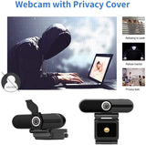 Webcam 1080P Full HD 90 Degrees USB w/ Microphone, Privacy Cover, & Tripod