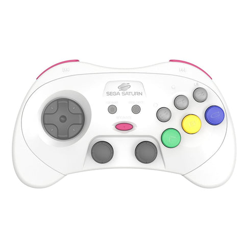 Retro-Bit SEGA Saturn® 2.4GHz Wireless Pro Controller for Sega Saturn, Sega Genesis Mini, Switch, PC, Mac - Includes 2 Receivers - White