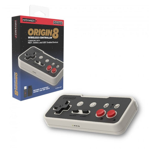 Retro-Bit Origin8 2.4 GHz Wireless Controller for Nintendo NES/Switch/RetroPie/PC/Mac/Raspberry Pi/USB®-enabled devices (Classic Gray)