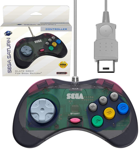 Retro-Bit Official Sega Saturn Controller Pad for Sega Saturn - Original Port - Slate Grey