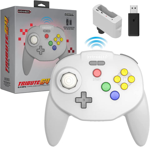 Retro-Bit Tribute 64 2.4 GHz Wireless Controller for Nintendo 64 (N64), Switch, PC, MacOS, RetroPie, Raspberry Pi and Other USB Devices - Classic Grey