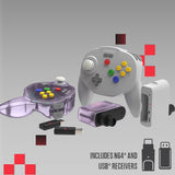 Retro-Bit Tribute 64 2.4 GHz Wireless Controller for Nintendo 64 (N64), Switch, PC, MacOS, RetroPie, Raspberry Pi and Other USB Devices - Classic Grey