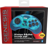 Retro-Bit Official Sega Genesis Bluetooth Controller 8-Button Arcade Pad for Nintendo Switch, Android, PC, Mac, Steam - Clear Blue