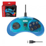 Retro-Bit Official Sega Genesis USB Controller 6-Button Arcade Pad for Sega Genesis Mini, PC,/Mac, Steam, Nintendo Switch  Clear Blue