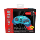 Retro-Bit Sega Genesis 2.4 GHz Wireless Controller 8-Button Arcade Pad for Sega Genesis Original/Mini, Nintendo Switch, PC, Mac - Clear Blue