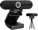 Webcam 1080P Full HD 90 Degrees USB w/ Microphone, Privacy Cover, & Tripod