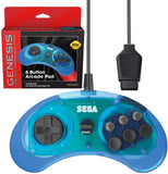 Retro-Bit Official Sega Genesis Controller 6-Button Arcade Pad - Original Port - Clear Blue