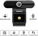 Webcam 1080P Full HD 90 Degrees USB w/ Microphone, Privacy Cover, & Tripod