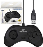 Retro-Bit Official Sega Saturn Controller Pad for PC, Mac, Steam, RetroPie, Raspberry Pi - USB Port - Black