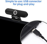 Webcam 1080P Full HD 90 Degrees USB w/ Microphone, Privacy Cover, & Tripod