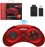 Retro-Bit Sega Genesis 2.4 GHz Wireless Controller 8-Button Arcade Pad for Sega Genesis Original/Mini, Switch, PC, Mac – Red