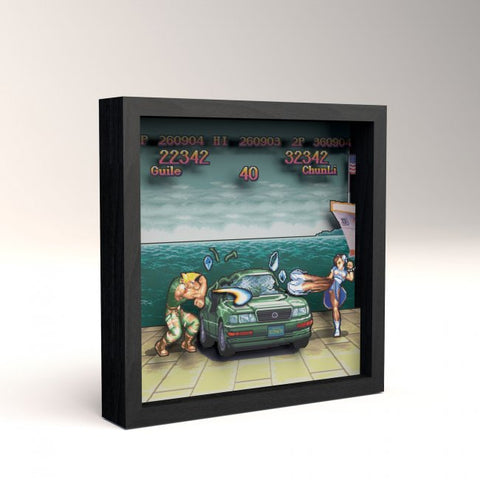 Pixel Frames Capcom Street Car Boat Scene 9x9 inches Shadow Box Art - Officially Licensed
