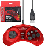 Retro-Bit Official Sega Genesis USB Controller 8-Button Arcade Pad for Sega Genesis Mini, Switch, PC, Mac, Steam, RetroPie, Raspberry Pi - Red