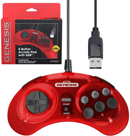 Retro-Bit Official Sega Genesis USB Controller 8-Button Arcade Pad for –