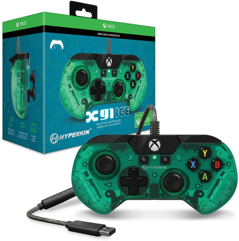 Hyperkin Official X91 Ice Wired Controller for Xbox One / Windows 10 PC - Aqua Green