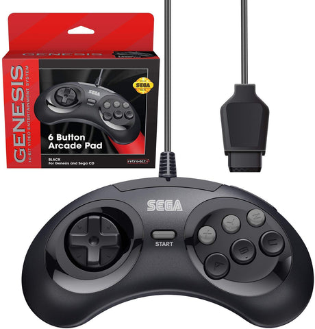 Retro-Bit Official Sega Genesis Controller 6-Button Arcade Pad - Original Port - Black