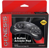 Retro-Bit Official Sega Genesis Controller 6-Button Arcade Pad - Original Port - Black