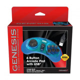 Retro-Bit Official Sega Genesis USB Controller 6-Button Arcade Pad for Sega Genesis Mini, PC,/Mac, Steam, Nintendo Switch  Clear Blue