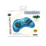 Retro-Bit Official Sega Saturn 2.4 GHz Wireless Controller 8-Button Arcade Pad for Saturn, Genesis Mini, PC/Mac - Clear Blue
