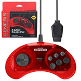 Retro-Bit Official Sega Genesis Controller 6-Button Arcade Pad for Sega Genesis - Original Port - Red