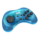 Retro-Bit Official Sega Saturn 2.4 GHz Wireless Controller 8-Button Arcade Pad for Saturn, Genesis Mini, PC/Mac - Clear Blue