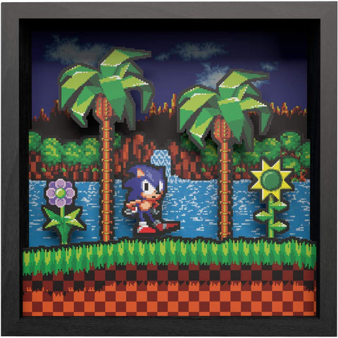 Pixel Frames Sonic The Hedgehog Idle Pose 9x9 Shadow Box Art - Officially Licensed