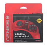 Retro-Bit Official Sega Genesis Controller 6-Button Arcade Pad for Sega Genesis - Original Port - Red