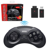Retro-Bit Sega Genesis 2.4 GHz Wireless Controller 8-Button Arcade Pad for Sega Genesis Original/Mini, Nintendo Switch, PC, Mac – Includes 2 Receivers & Storage Case - Black
