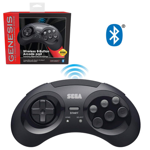 Retro-Bit Official Sega Genesis Bluetooth Controller 8-Button Arcade Pad for Nintendo Switch, Android, PC, Mac, Steam - Black