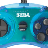 Retro-Bit Official Sega Genesis Controller 6-Button Arcade Pad - Original Port - Clear Blue